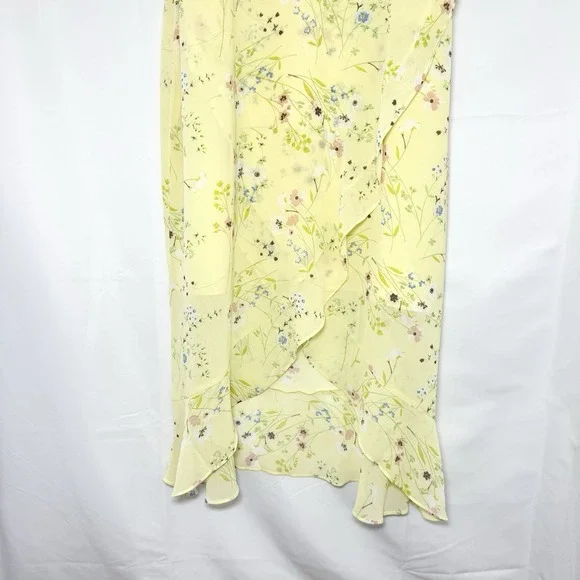 LOFT Floral High Low Wrap Midi Dress Size 12 Ruffle Yellow Feminine Dainty Sun - Picture 4 of 11